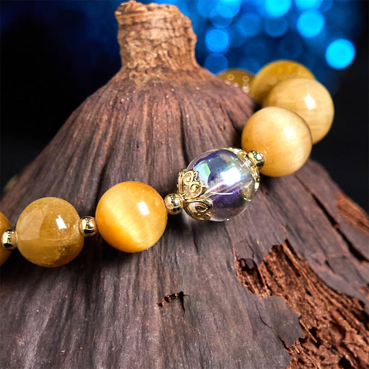 Buddha Stones Natural Tiger Eye Beads Green Leaf Courage Bracelet