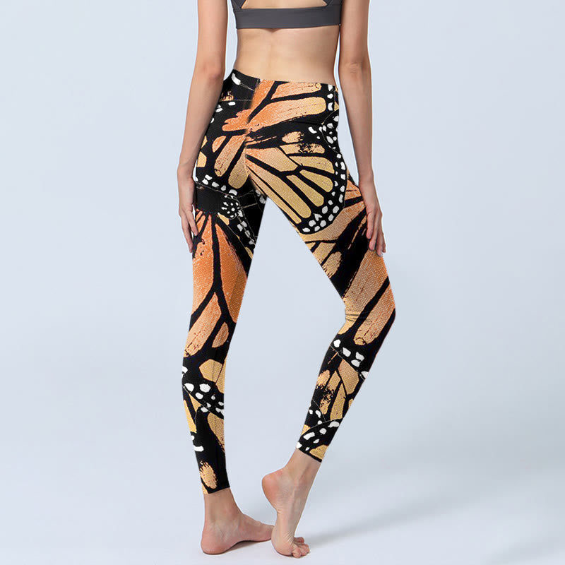 Buddha Stones Yellow Butterfly Print Exercise Leggings Women's Yoga Pants