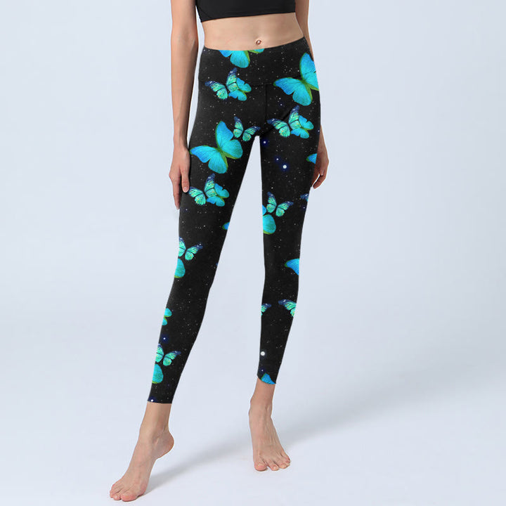 Buddha Stones Butterfly Starlight Print Exercise Leggings Women's Yoga Pants