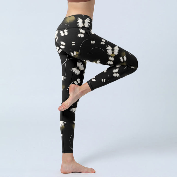Buddha Stones White Butterfly Starlight Print Exercise Leggings Women's Yoga Pants
