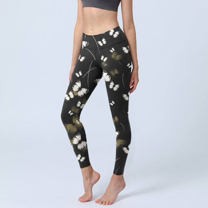 Buddha Stones White Butterfly Starlight Print Exercise Leggings Women's Yoga Pants