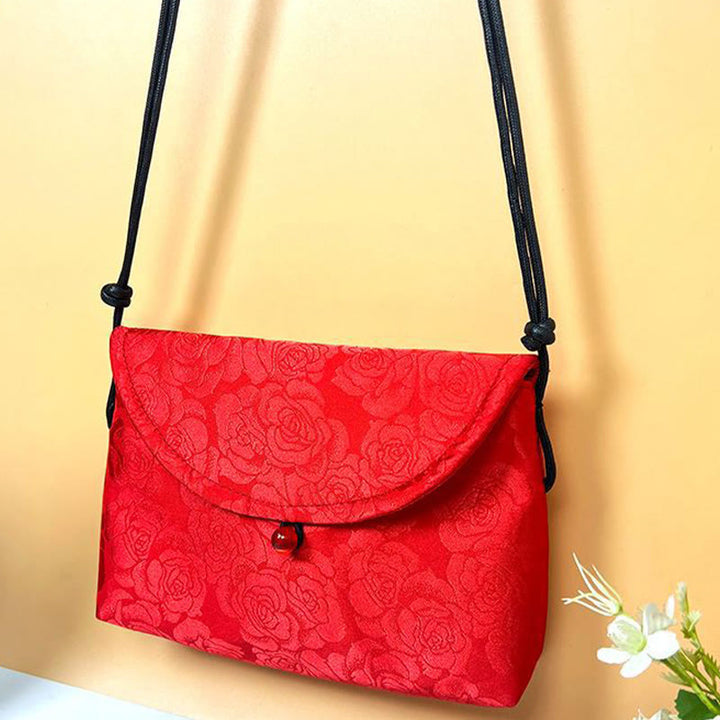 Buddha Stones Retro Flowers Pattern Polyester Cotton Embroidery Crossbody Bag Hangbags