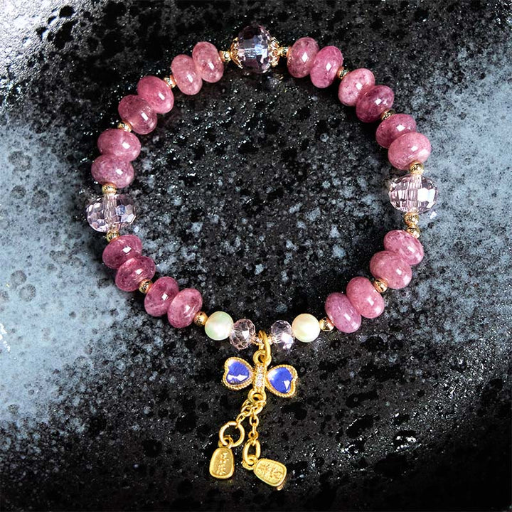 Buddha Stones Natural Rose Quartz Bow Peace Buckle Loving Energy Bracelet