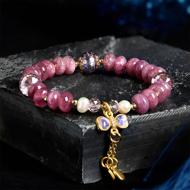 Buddha Stones Natural Rose Quartz Bow Peace Buckle Loving Energy Bracelet