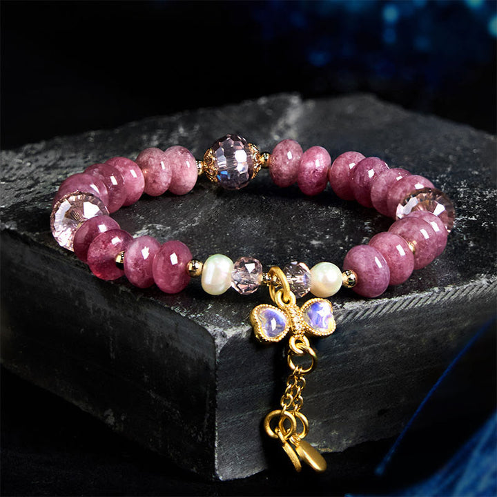 Buddha Stones Natural Rose Quartz Bow Peace Buckle Loving Energy Bracelet