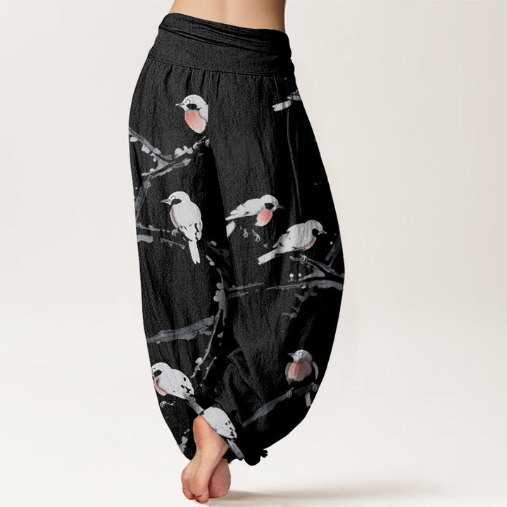 Buddha Stones Casual Bird Branches Pattern Women's Elastic Waist Harem Pants