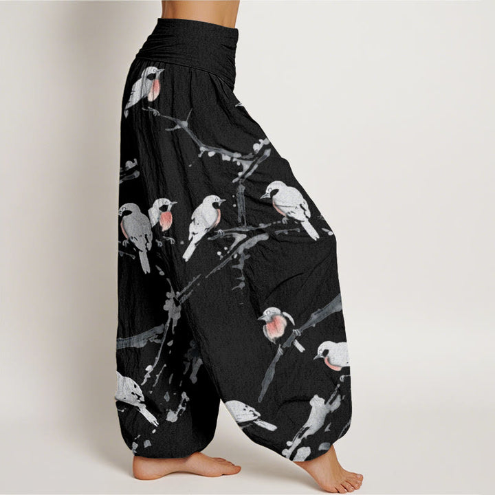 Buddha Stones Casual Bird Branches Pattern Women's Elastic Waist Harem Pants