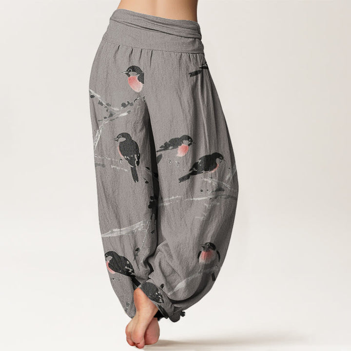 Buddha Stones Casual Bird Branches Pattern Women's Elastic Waist Harem Pants