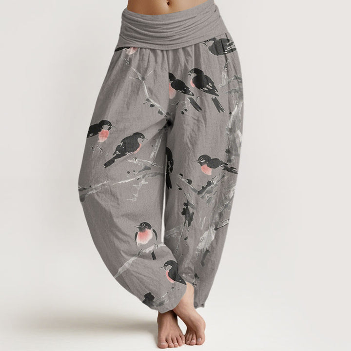 Buddha Stones Casual Bird Branches Pattern Women's Elastic Waist Harem Pants