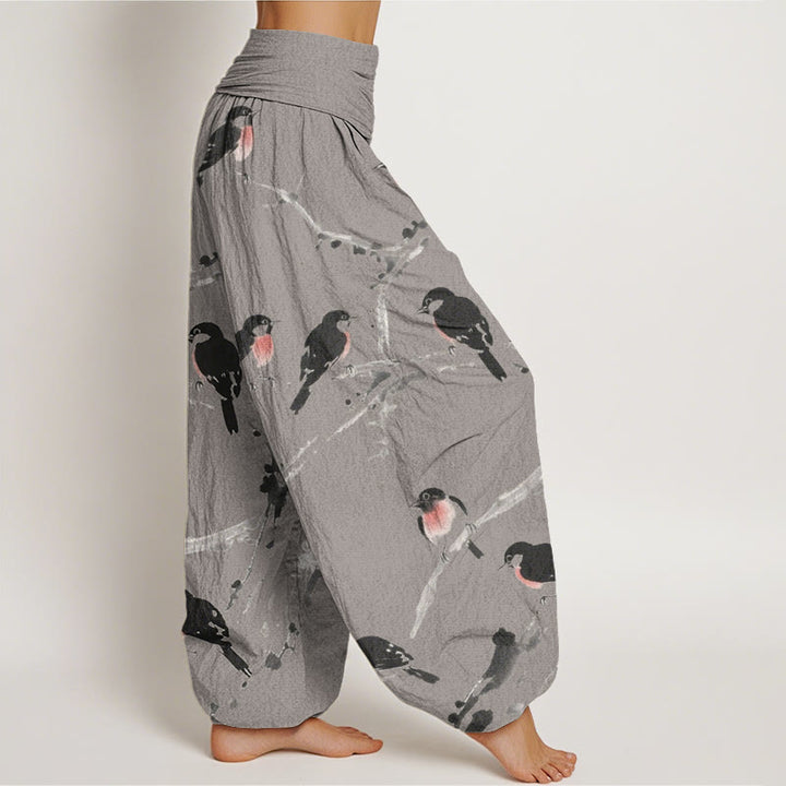 Buddha Stones Casual Bird Branches Pattern Women's Elastic Waist Harem Pants