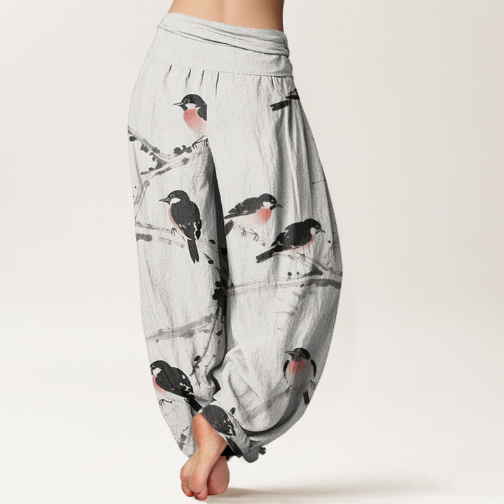 Buddha Stones Casual Bird Branches Pattern Women's Elastic Waist Harem Pants