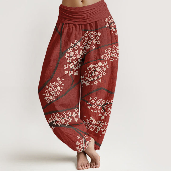 Buddha Stones Casual Plum Blossom Branch Pattern Women's Elastic Waist Harem Pants