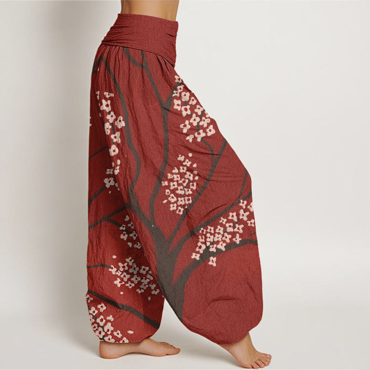 Buddha Stones Casual Plum Blossom Branch Pattern Women's Elastic Waist Harem Pants