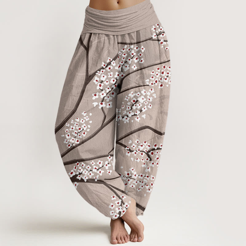 Buddha Stones Casual Plum Blossom Branch Pattern Women's Elastic Waist Harem Pants