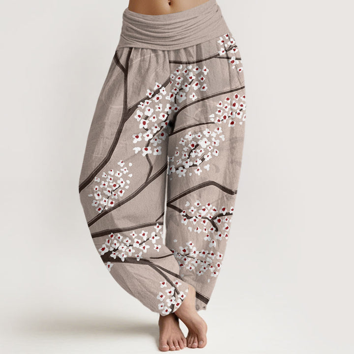 Buddha Stones Casual Plum Blossom Branch Pattern Women's Elastic Waist Harem Pants