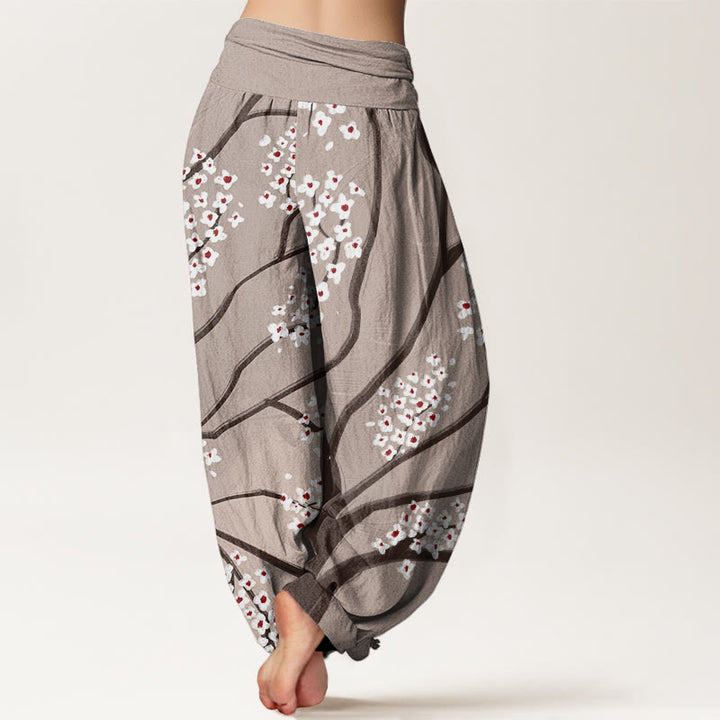 Buddha Stones Casual Plum Blossom Branch Pattern Women's Elastic Waist Harem Pants