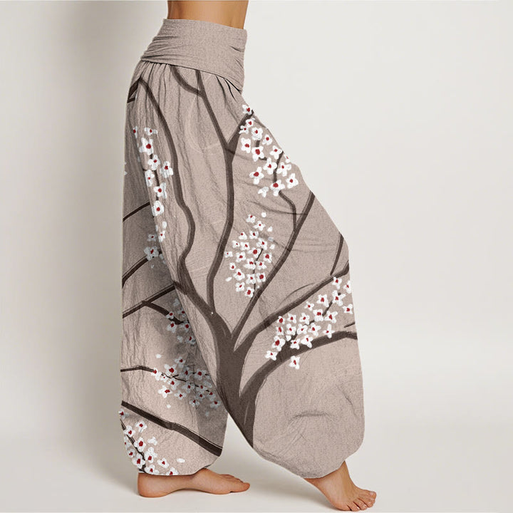 Buddha Stones Casual Plum Blossom Branch Pattern Women's Elastic Waist Harem Pants