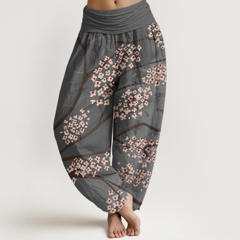 Buddha Stones Casual Plum Blossom Branch Pattern Women's Elastic Waist Harem Pants