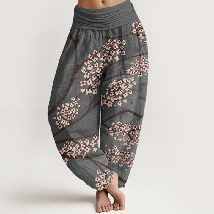 Buddha Stones Casual Plum Blossom Branch Pattern Women's Elastic Waist Harem Pants