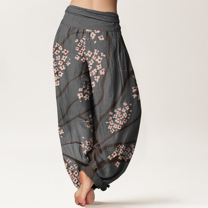 Buddha Stones Casual Plum Blossom Branch Pattern Women's Elastic Waist Harem Pants