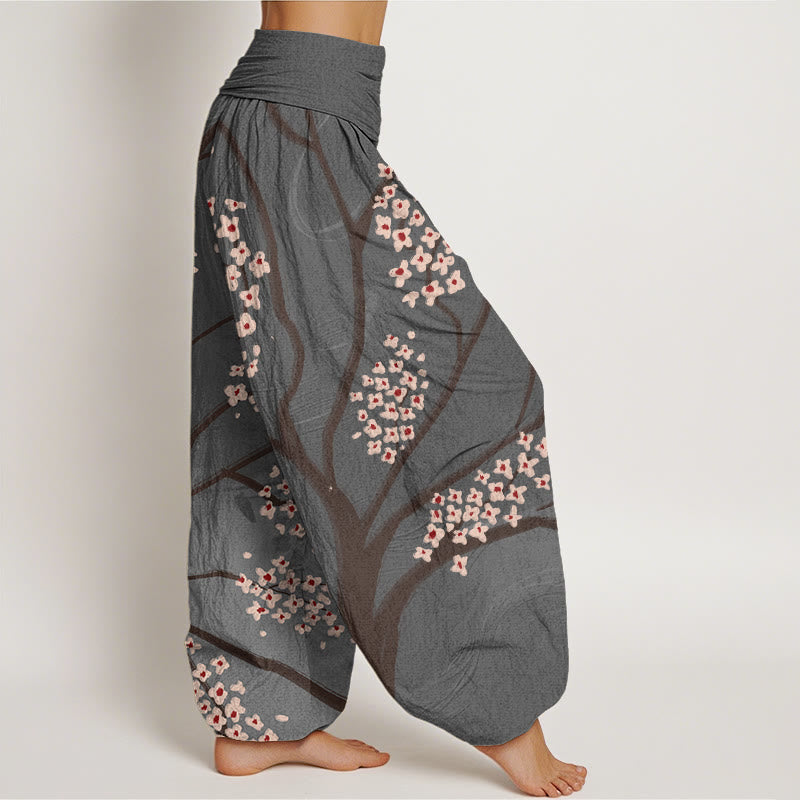 Buddha Stones Casual Plum Blossom Branch Pattern Women's Elastic Waist Harem Pants