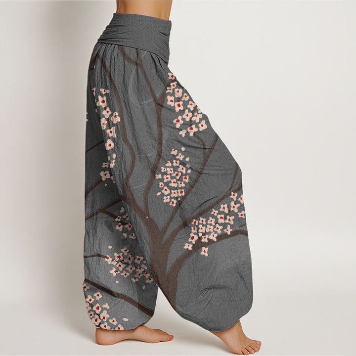 Buddha Stones Casual Plum Blossom Branch Pattern Women's Elastic Waist Harem Pants