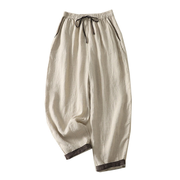 Buddha Stones Summer Casual Pure Color Drawstring 9 Length Cotton Linen Women's Harem Pants With Pockets