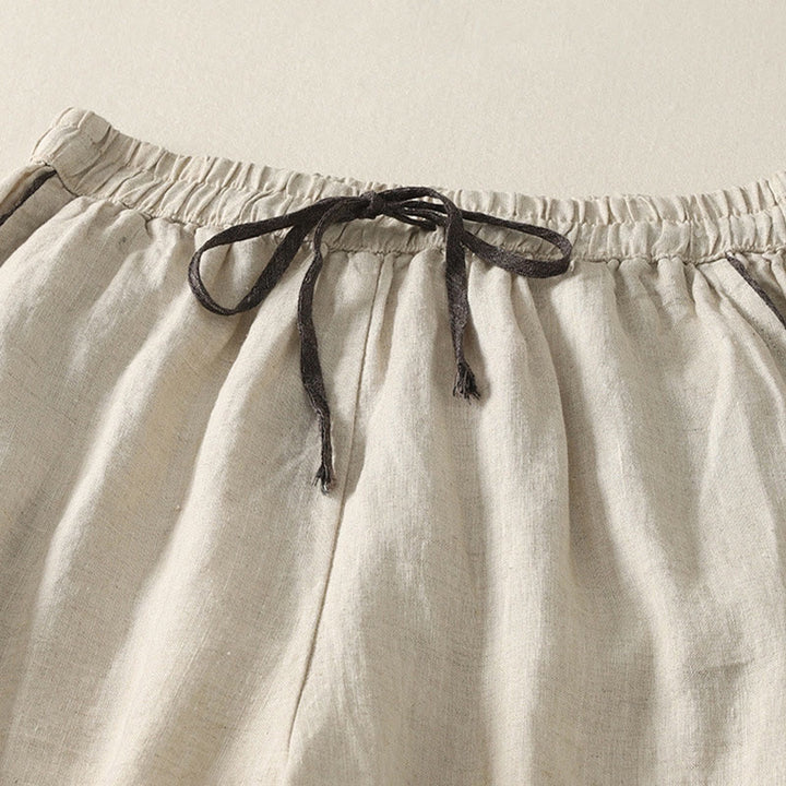 Buddha Stones Summer Casual Pure Color Drawstring 9 Length Cotton Linen Women's Harem Pants With Pockets