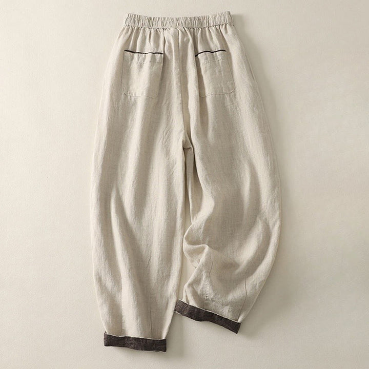 Buddha Stones Summer Casual Pure Color Drawstring 9 Length Cotton Linen Women's Harem Pants With Pockets