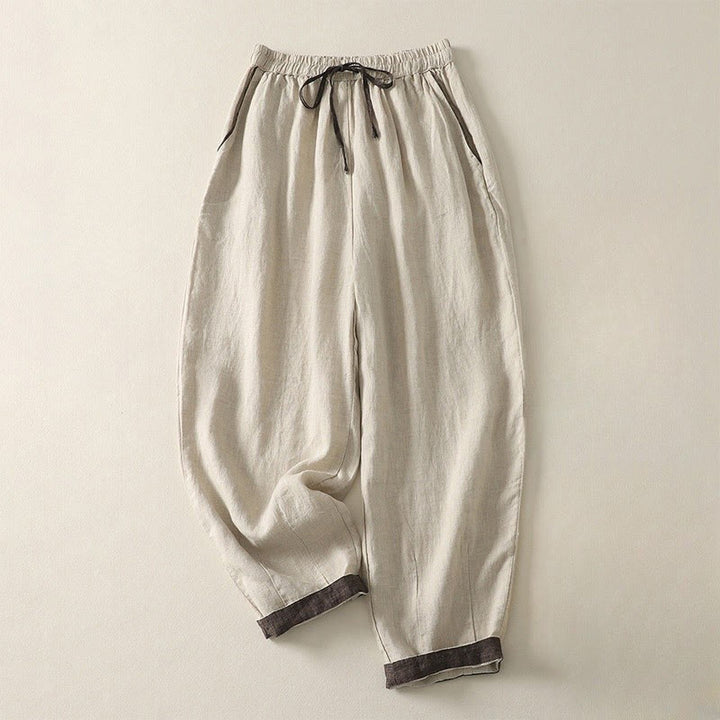 Buddha Stones Summer Casual Pure Color Drawstring 9 Length Cotton Linen Women's Harem Pants With Pockets