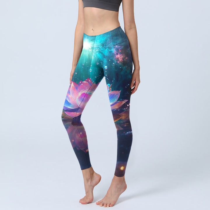 Buddha Stones Gradient Lotus Water Bubbles Pattern Print Gym Leggings Women's Yoga Pants