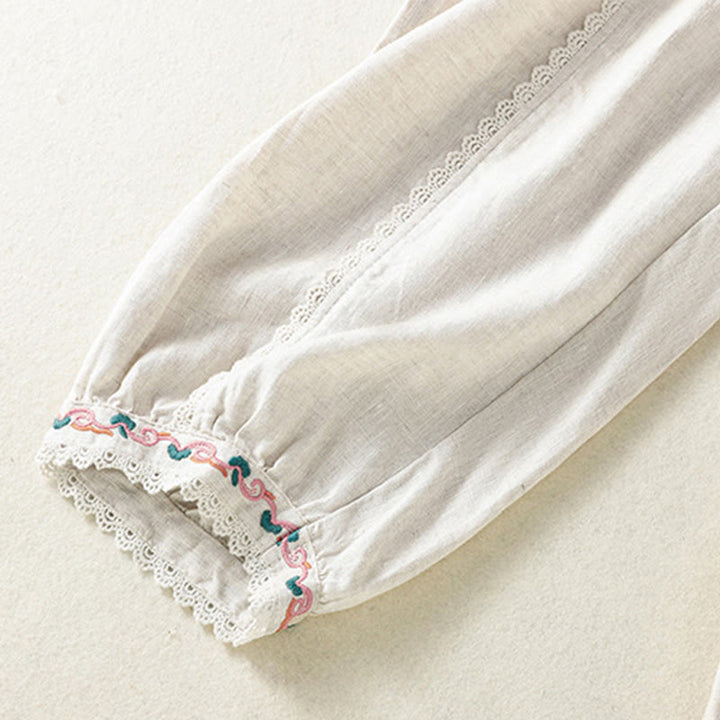 Buddha Stones Casual Plain Lace Side Design 7-8 Length Cotton Linen Women's Harem Pants With Pockets