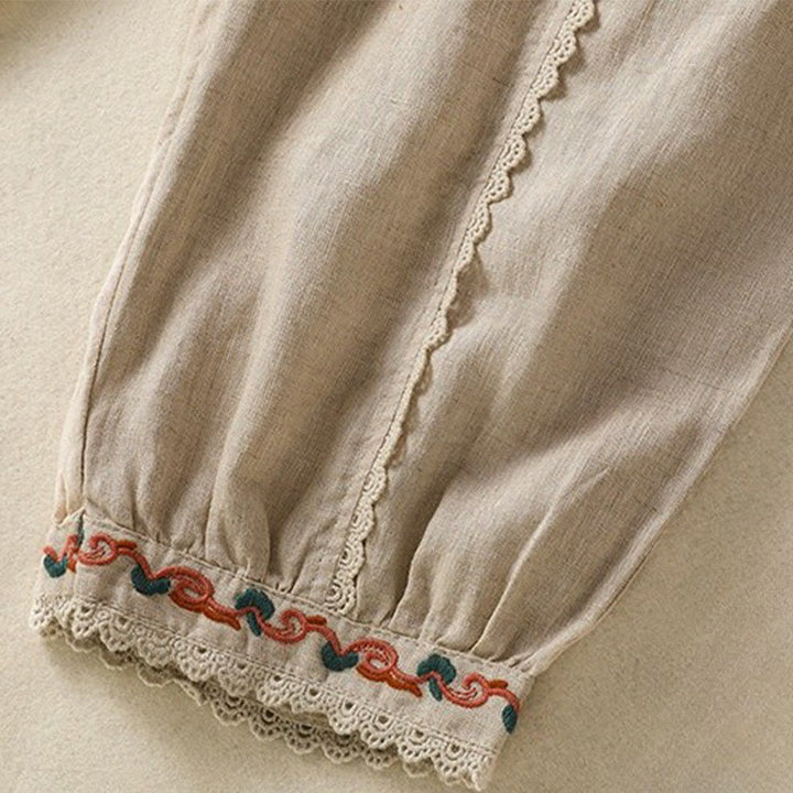 Buddha Stones Casual Plain Lace Side Design 7-8 Length Cotton Linen Women's Harem Pants With Pockets