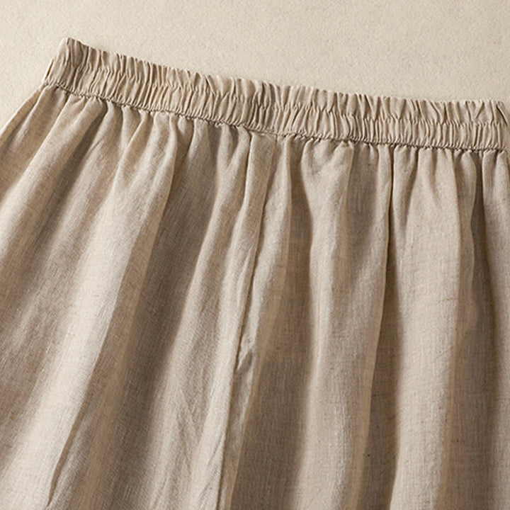 Buddha Stones Casual Plain Lace Side Design 7-8 Length Cotton Linen Women's Harem Pants With Pockets