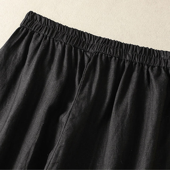 Buddha Stones Casual Plain Lace Side Design 7-8 Length Cotton Linen Women's Harem Pants With Pockets