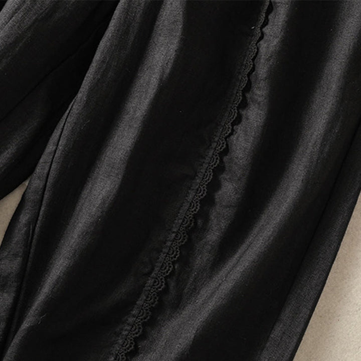 Buddha Stones Casual Plain Lace Side Design 7-8 Length Cotton Linen Women's Harem Pants With Pockets