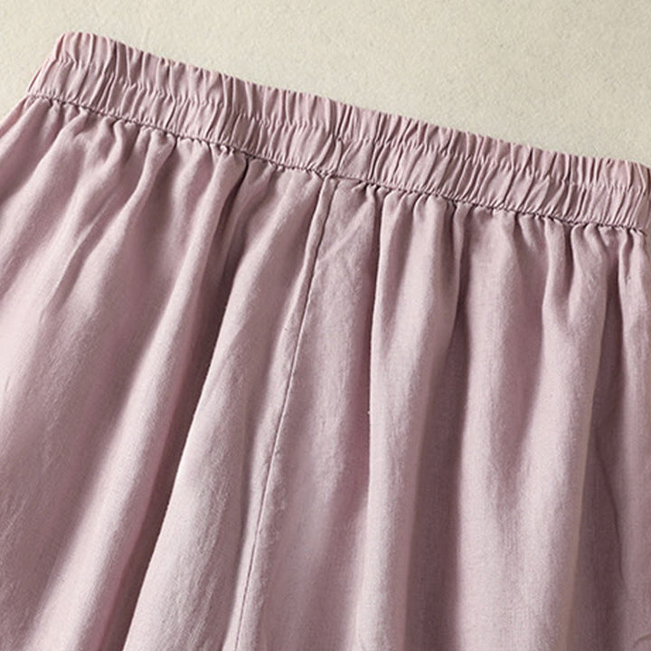 Buddha Stones Casual Plain Lace Side Design 7-8 Length Cotton Linen Women's Harem Pants With Pockets