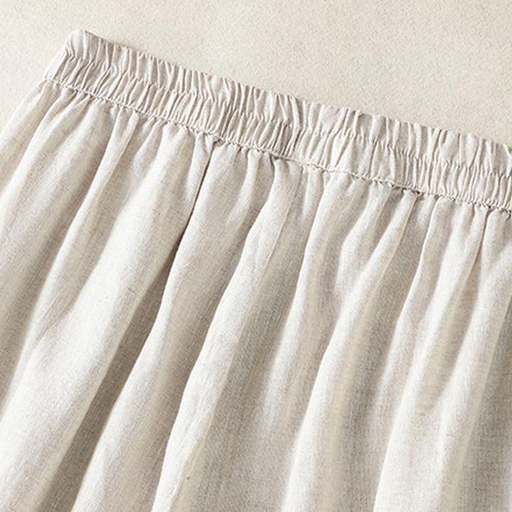 Buddha Stones Casual Plain Lace Side Design 7-8 Length Cotton Linen Women's Harem Pants With Pockets
