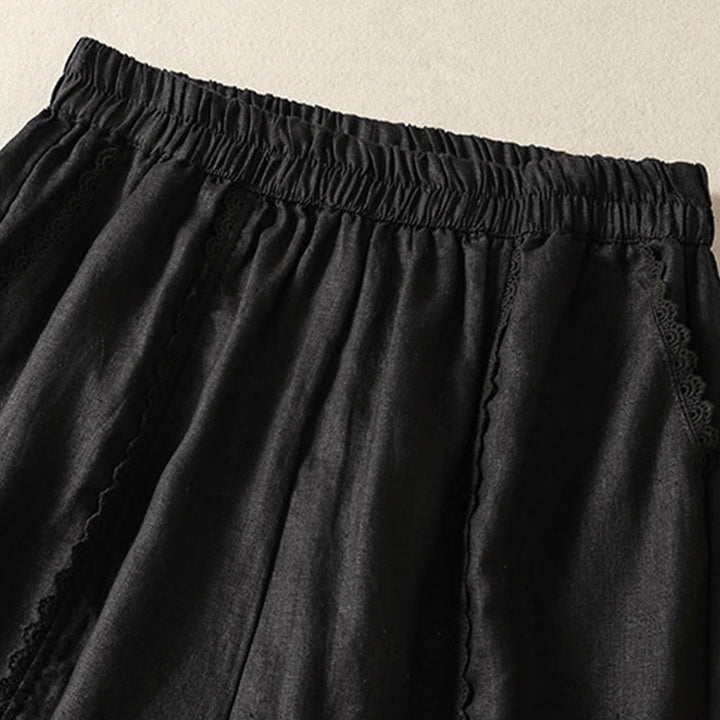 Buddha Stones Casual Plain Lace Side Design 7-8 Length Cotton Linen Women's Harem Pants With Pockets
