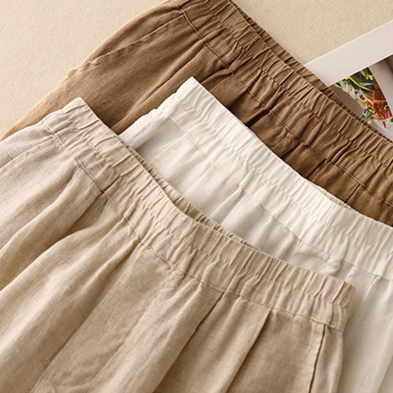 Buddha Stones Casual Plain Frog-Button Design 7-8 Length Cotton Linen Women's Harem Pants With Pockets