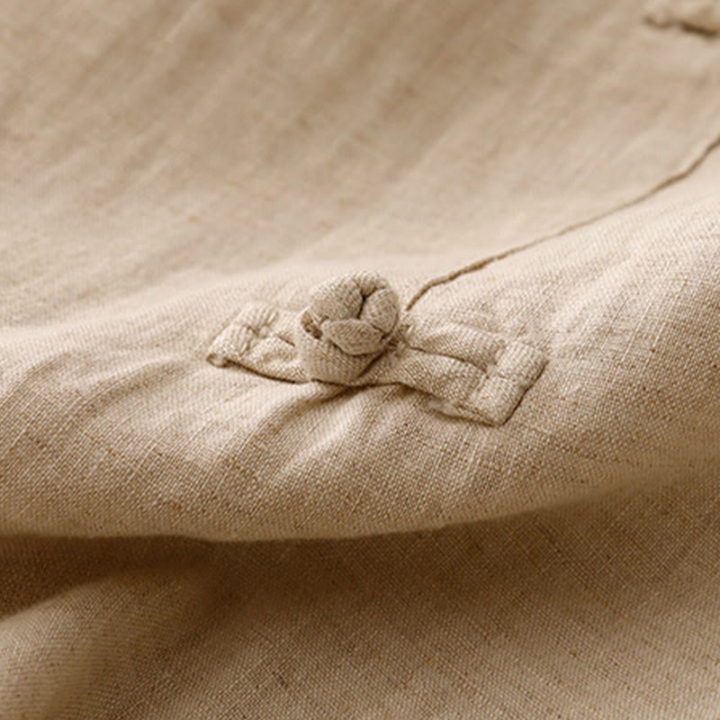 Buddha Stones Casual Plain Frog-Button Design 7-8 Length Cotton Linen Women's Harem Pants With Pockets