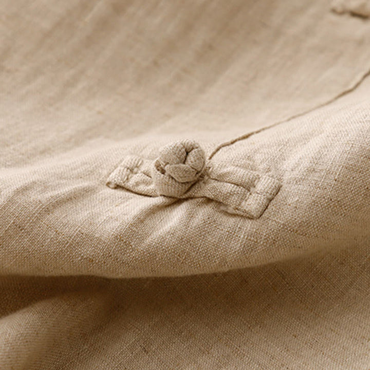 Buddha Stones Casual Plain Frog-Button Design 7-8 Length Cotton Linen Women's Harem Pants With Pockets