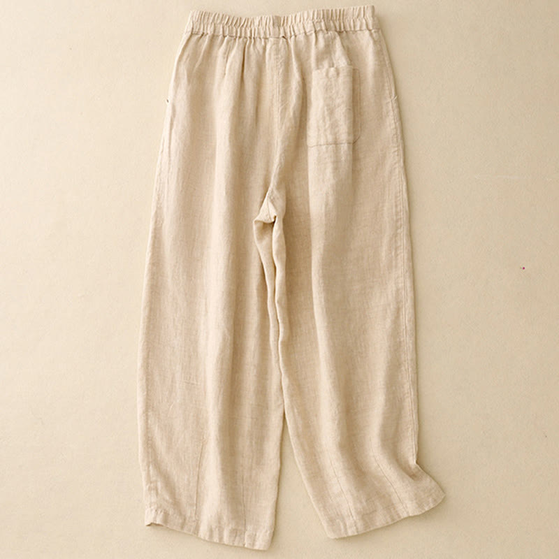 Buddha Stones Casual Plain Frog-Button Design 7-8 Length Cotton Linen Women's Harem Pants With Pockets