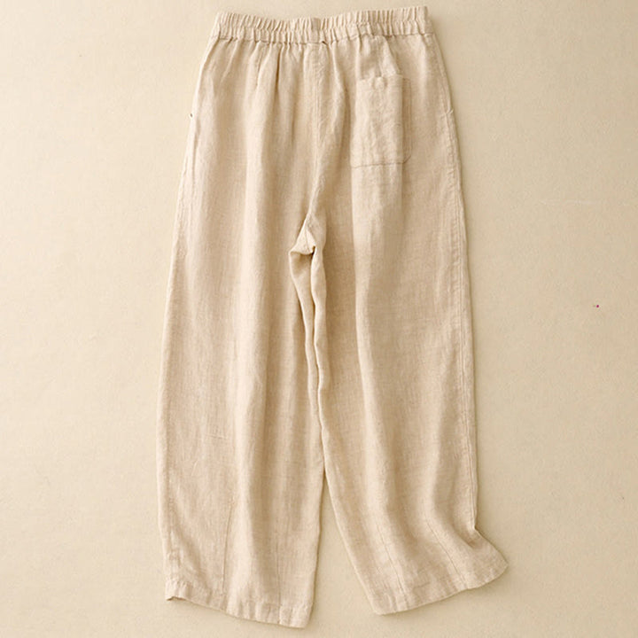 Buddha Stones Casual Plain Frog-Button Design 7-8 Length Cotton Linen Women's Harem Pants With Pockets