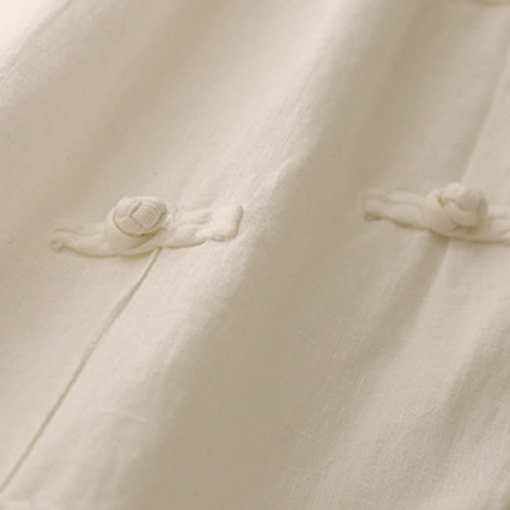 Buddha Stones Casual Plain Frog-Button Design 7-8 Length Cotton Linen Women's Harem Pants With Pockets