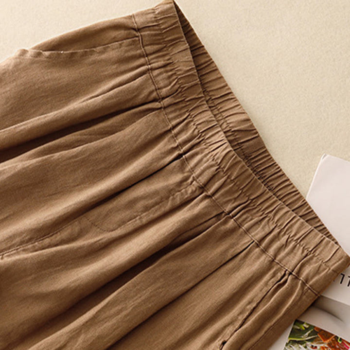 Buddha Stones Casual Plain Frog-Button Design 7-8 Length Cotton Linen Women's Harem Pants With Pockets - image 1