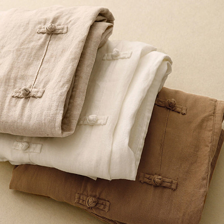 Buddha Stones Casual Plain Frog-Button Design 7-8 Length Cotton Linen Women's Harem Pants With Pockets - image 19