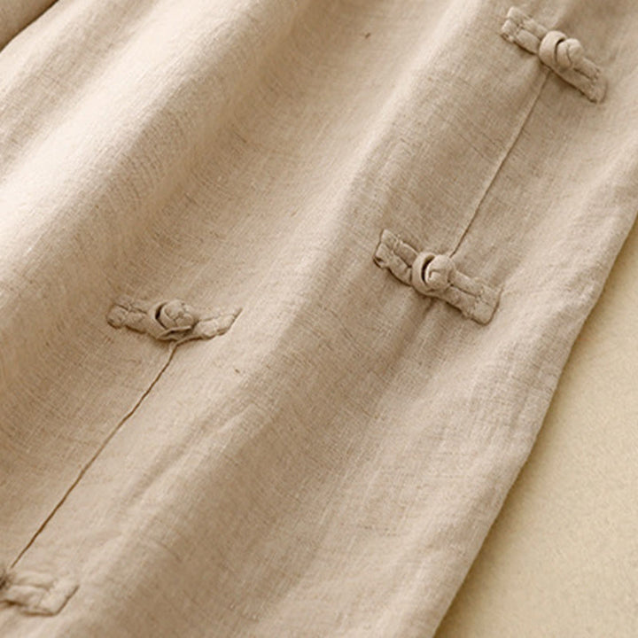 Buddha Stones Casual Plain Frog-Button Design 7-8 Length Cotton Linen Women's Harem Pants With Pockets