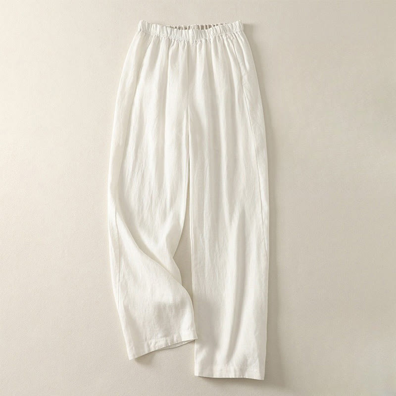 Buddha Stones Daily Plain Simple Design Cotton Linen Women's Pants With Pockets