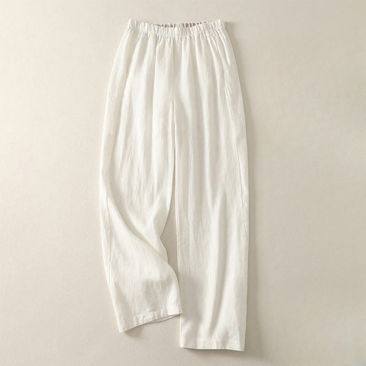 Buddha Stones Daily Plain Simple Design Cotton Linen Women's Pants With Pockets
